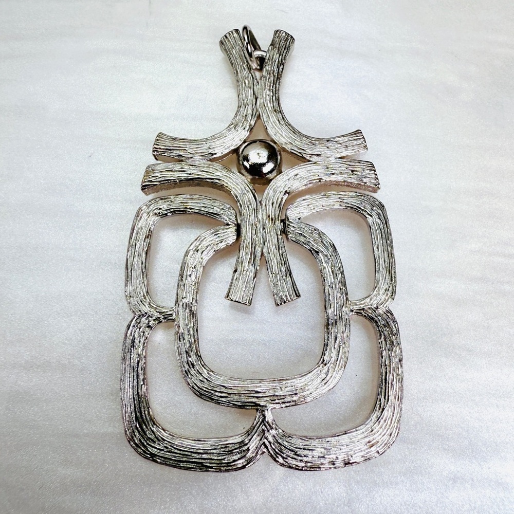 Vintage Silvertone Geometric Statement Large Pend… - image 6